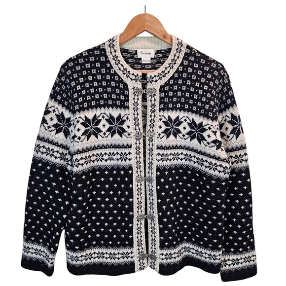 Cambridge Dry Goods Womens 100% Wool Fair Isles Nordic Cardigan Sweater Large - Picture 1 of 15